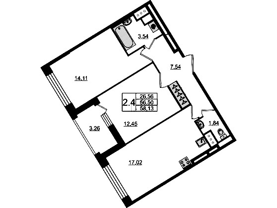 Двухкомнатная квартира в : площадь 56.5 м2 , этаж: 3 – купить в Санкт-Петербурге